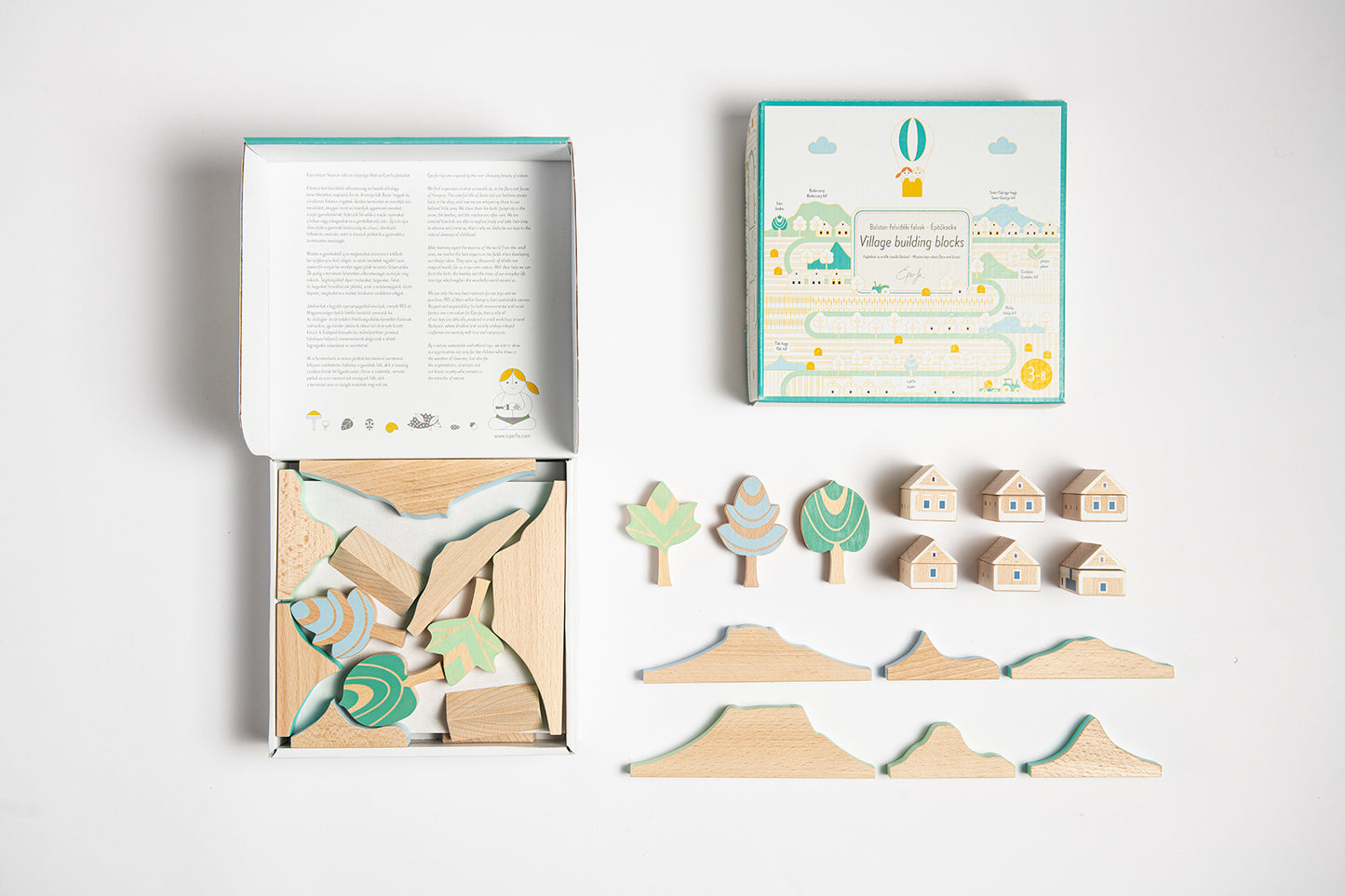 Wooden cubes, village construction, 3-8 years