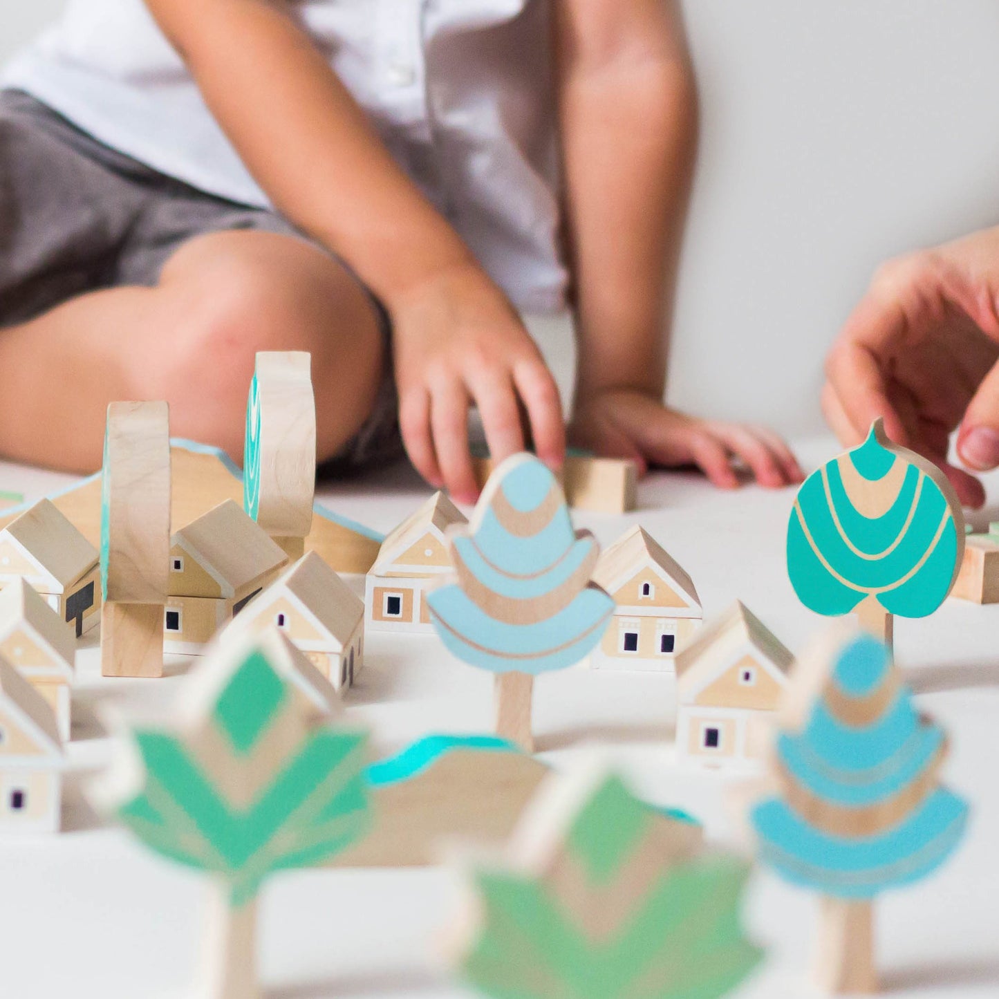Wooden cubes, village construction, 3-8 years