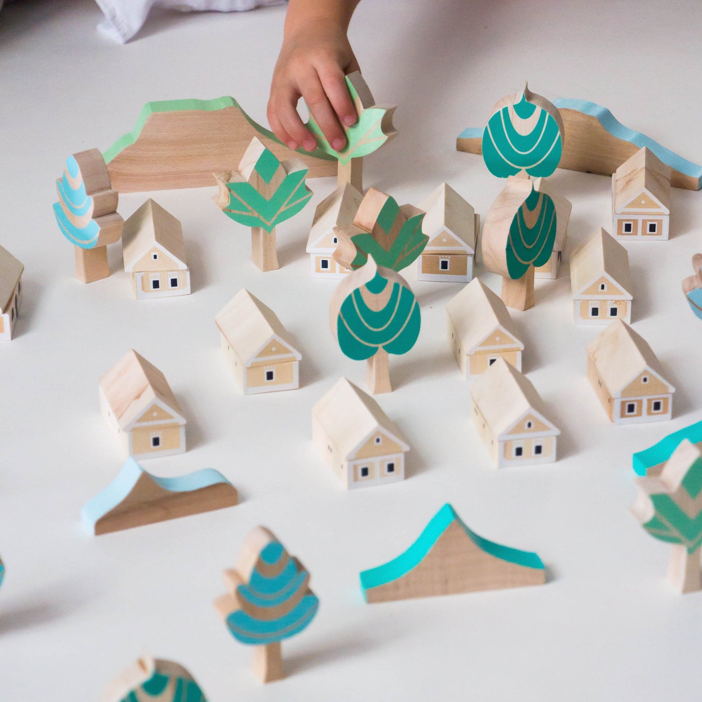 Wooden cubes, village construction, 3-8 years